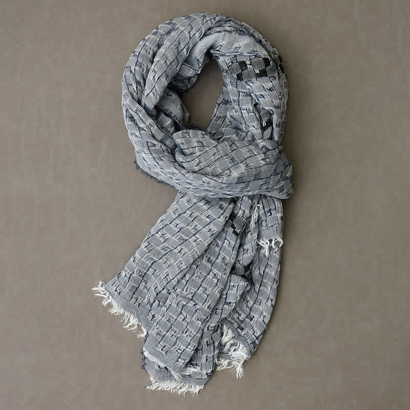 Bufanda con borlas y cuadros arrugados para hombre