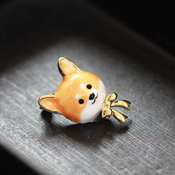 Broche unisex con forma de perro Shiba Inu esmaltado