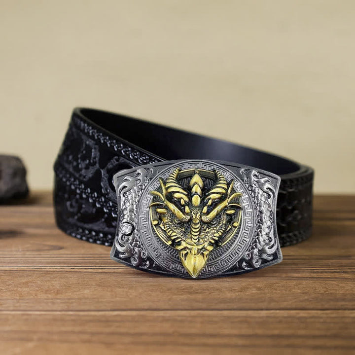 Cinturón de cuero con cuchillo plegable oculto de dragón de pico afilado para hombre