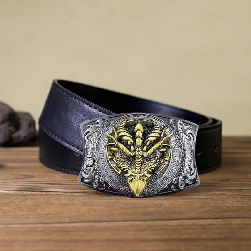 Cinturón de cuero con cuchillo plegable oculto de dragón de pico afilado para hombre