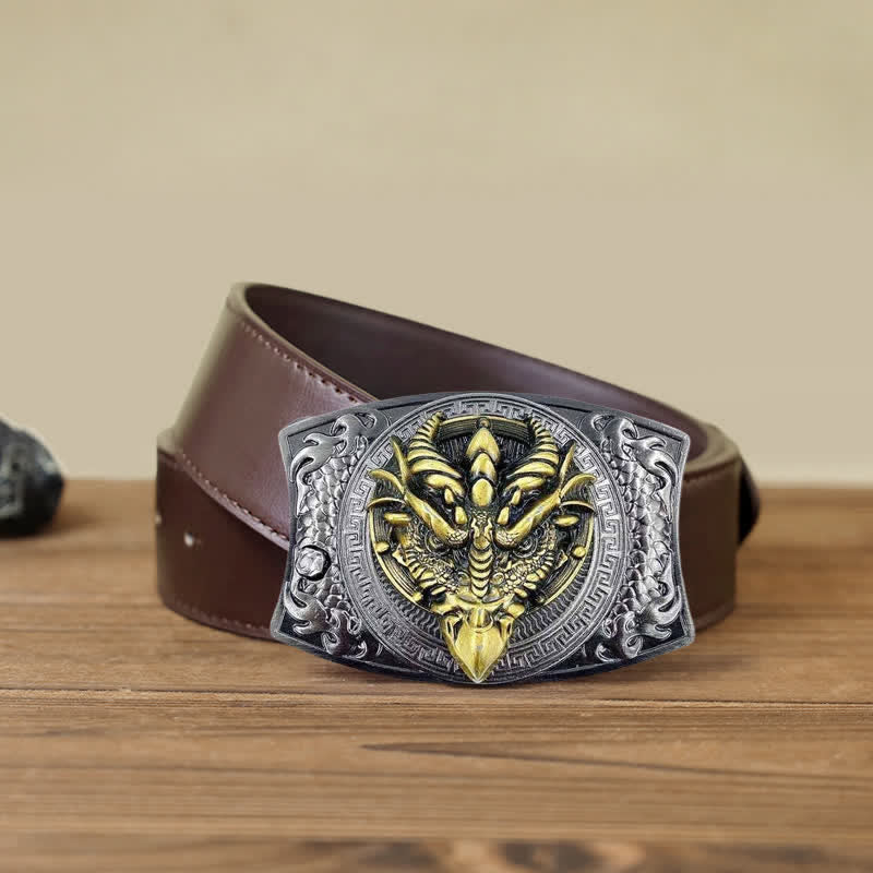 Cinturón de cuero con cuchillo plegable oculto de dragón de pico afilado para hombre