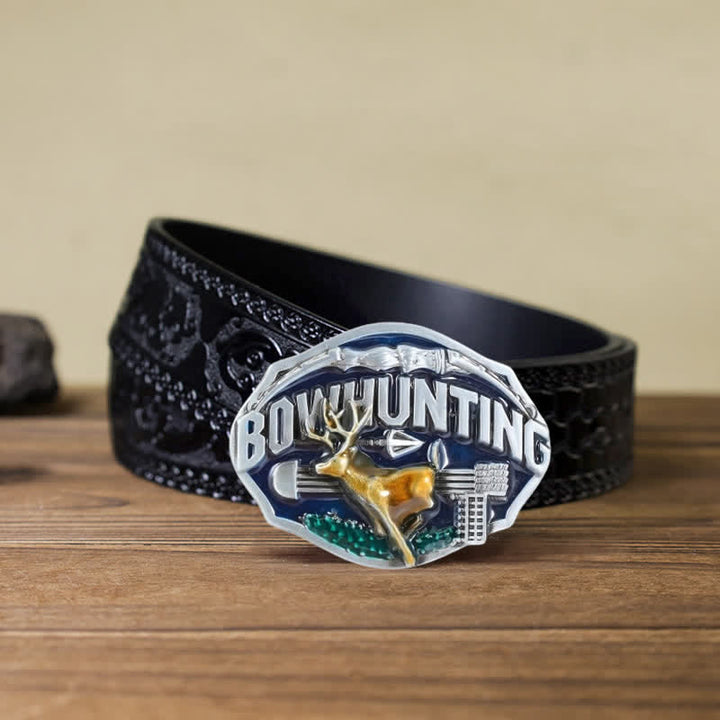 Cinturón de cuero con hebilla esmaltada para caza con arco para hombre hecho a mano