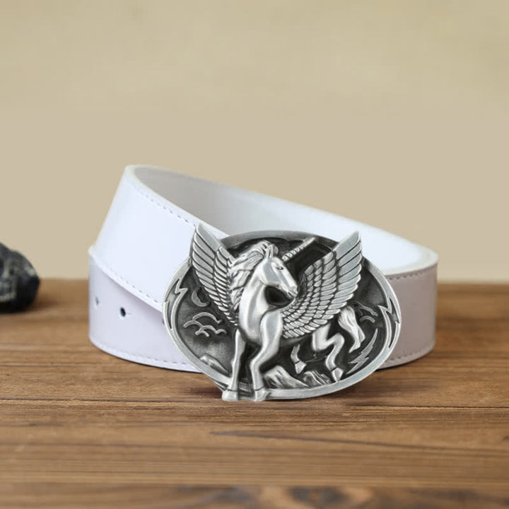 Cinturón de cuero con hebilla de unicornio de plata antigua para hombre hecho a mano