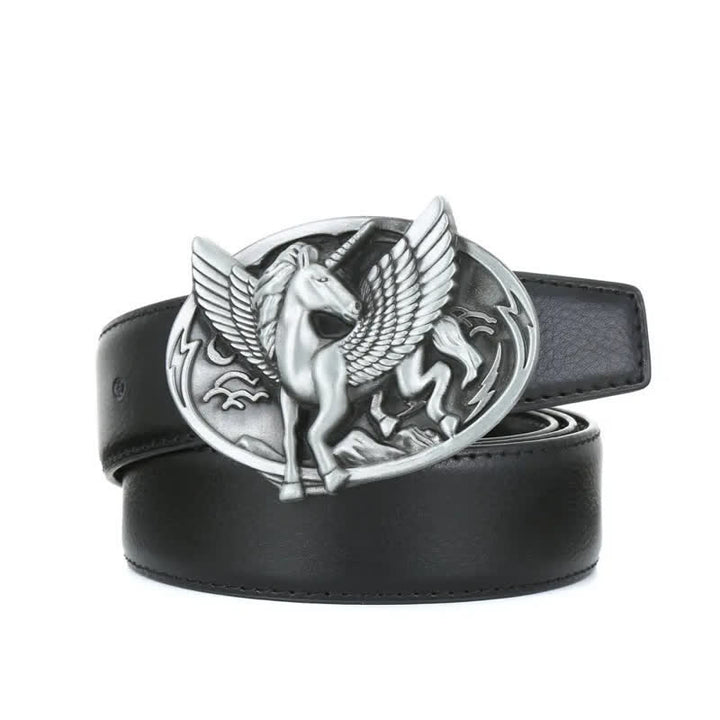 Cinturón de cuero con hebilla de unicornio de plata antigua para hombre hecho a mano