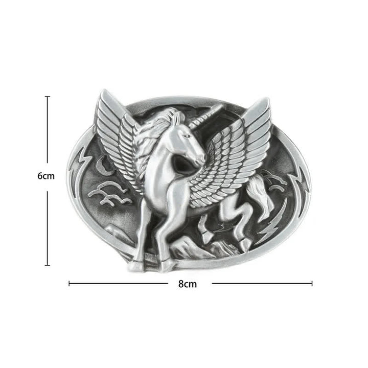 Cinturón de cuero con hebilla de unicornio de plata antigua para hombre hecho a mano