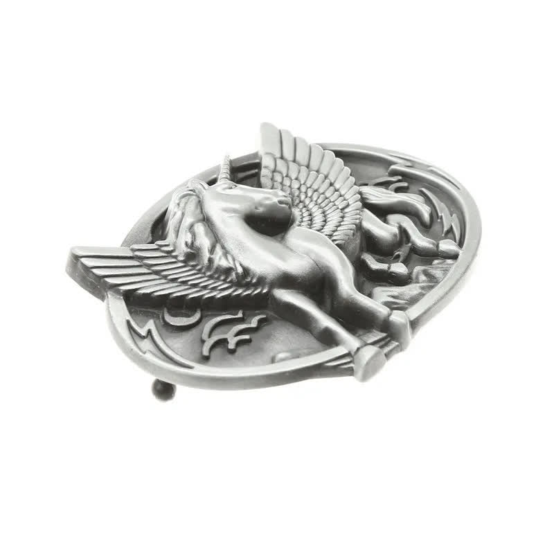 Cinturón de cuero con hebilla de unicornio de plata antigua para hombre hecho a mano
