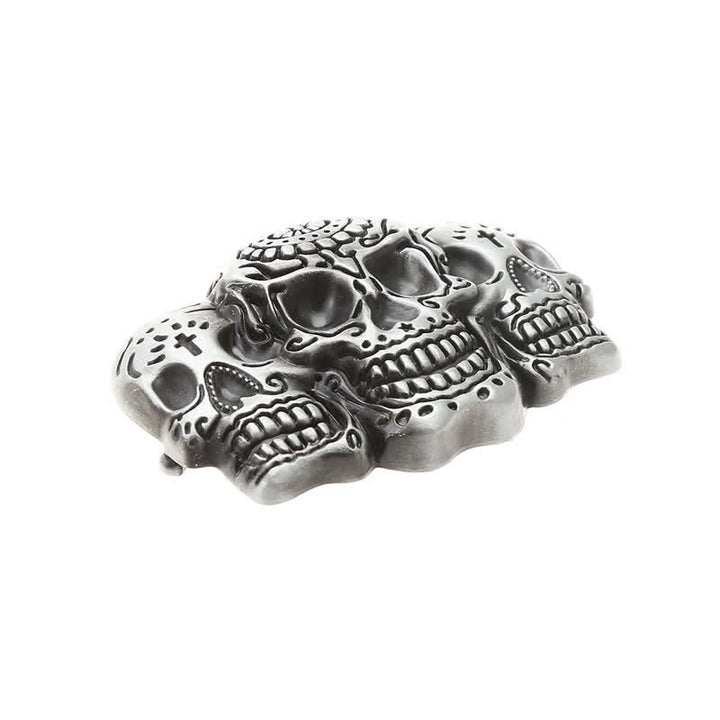 Cinturón de cuero con hebilla de calavera triple para hombre, hecho a mano