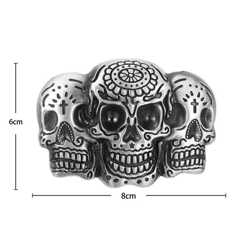 Cinturón de cuero con hebilla de calavera triple para hombre, hecho a mano