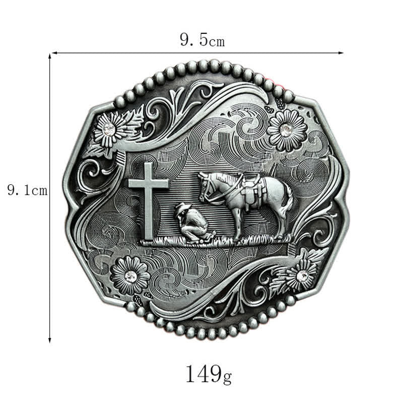 Cinturón de cuero con hebilla hexagonal para hombre hecho a mano con oración de rodillas