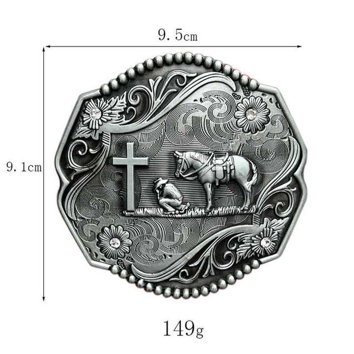 Cinturón de cuero con hebilla hexagonal para hombre hecho a mano con oración de rodillas
