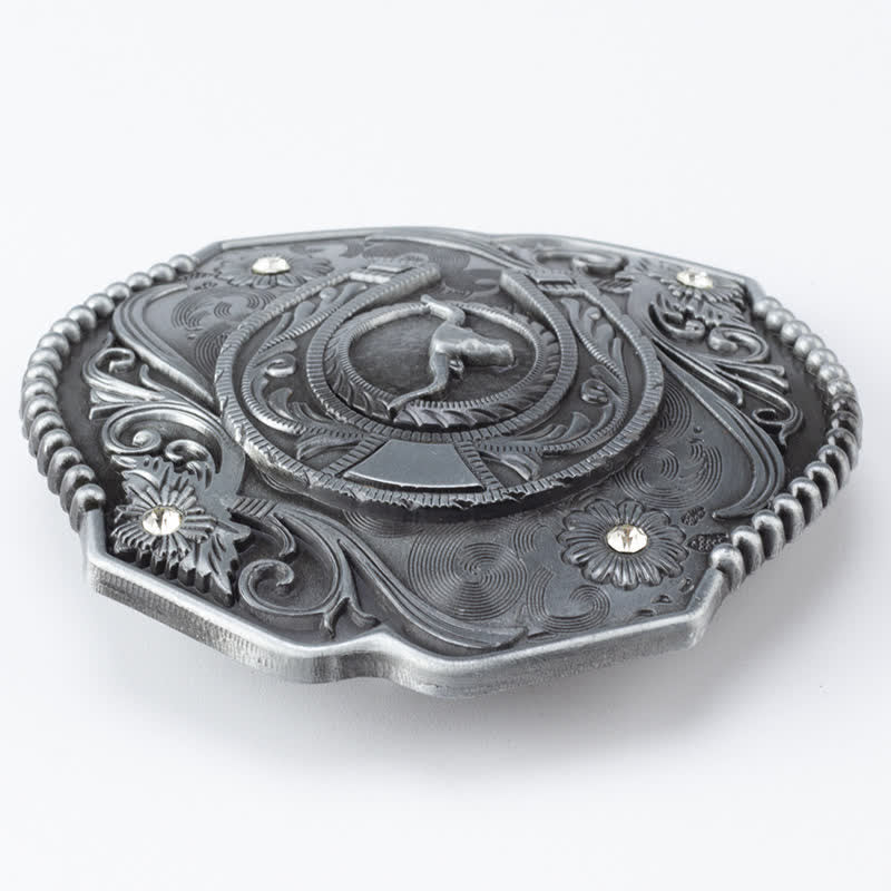 Cinturón de cuero con hebilla de toro y diseño floral con diamantes de imitación para hombre