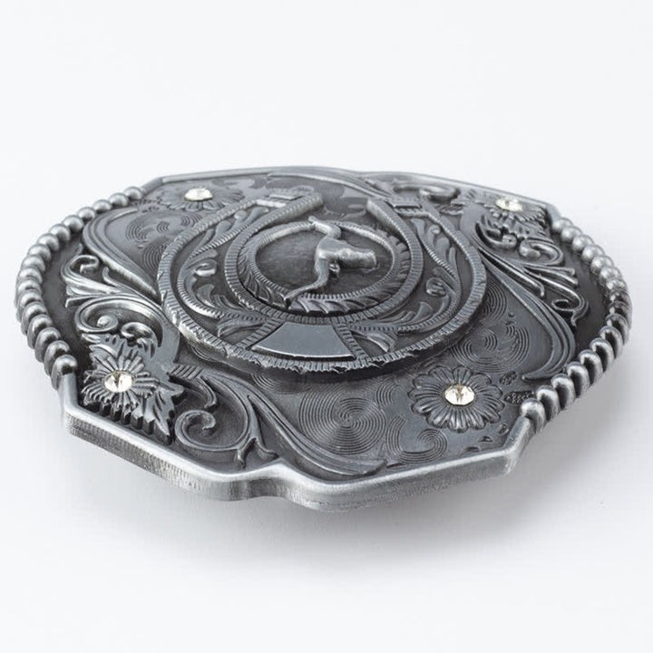 Cinturón de cuero con hebilla de toro y diseño floral con diamantes de imitación para hombre