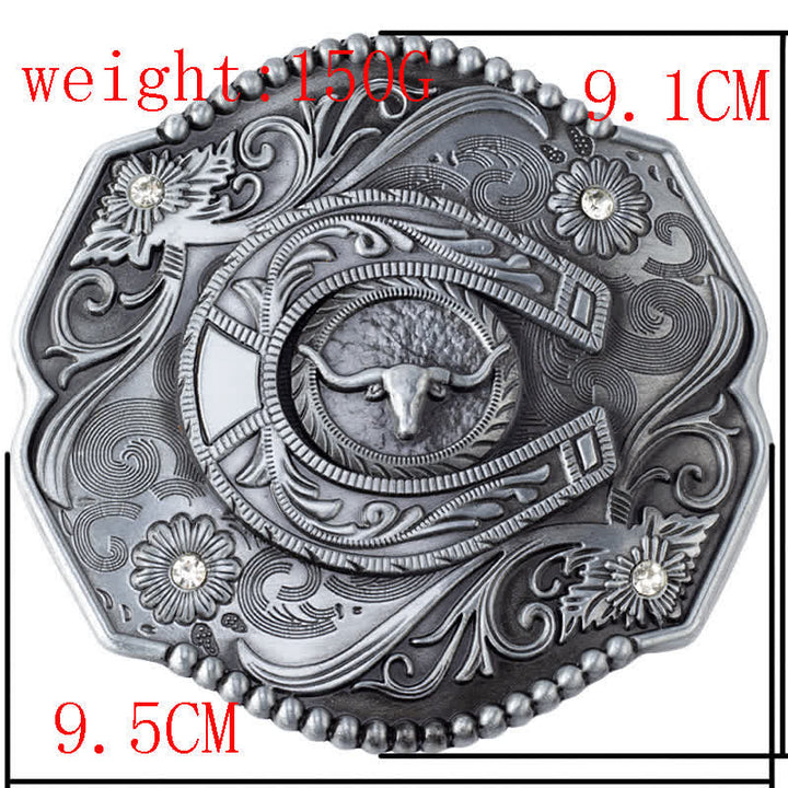 Cinturón de cuero con hebilla de toro y diseño floral con diamantes de imitación para hombre