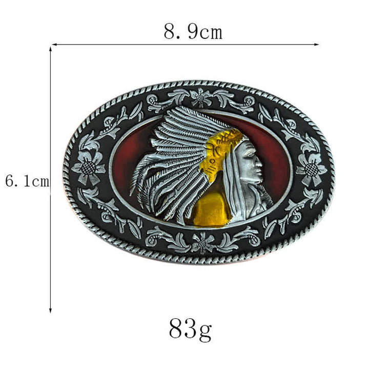 Cinturón de cuero con hebilla tribal de jefe indio para hombre, hecho a mano