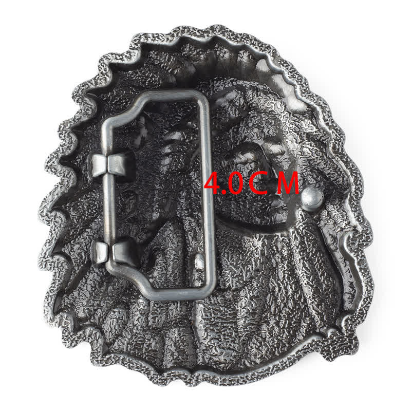 Cinturón de cuero con hebilla de jefe indio de colores para hombre hecho a mano