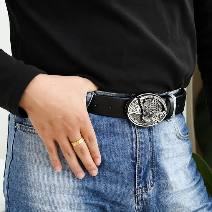 Cinturón de cuero con cuchillo plegable oculto con bandera de EE. UU. y águila para hombre