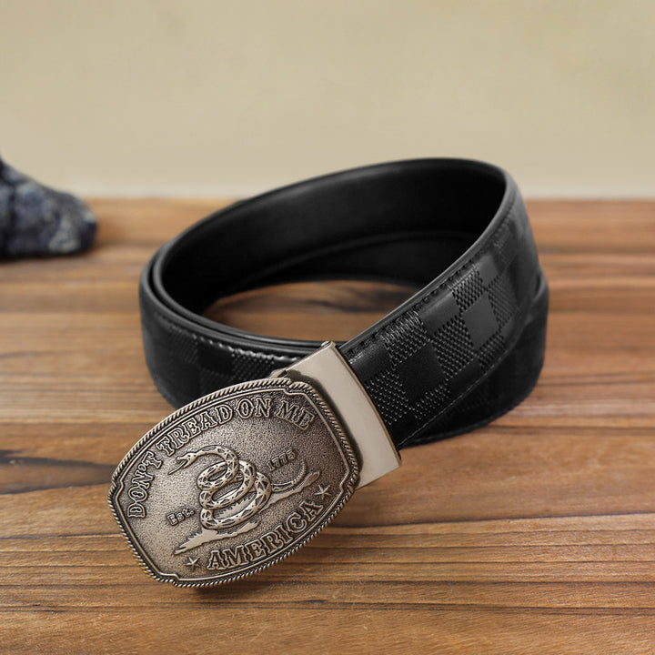 Cinturón de cuero con hebilla automática y diseño de serpiente para hombre