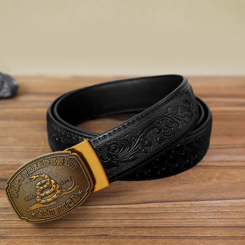 Cinturón de cuero con hebilla automática y diseño de serpiente para hombre