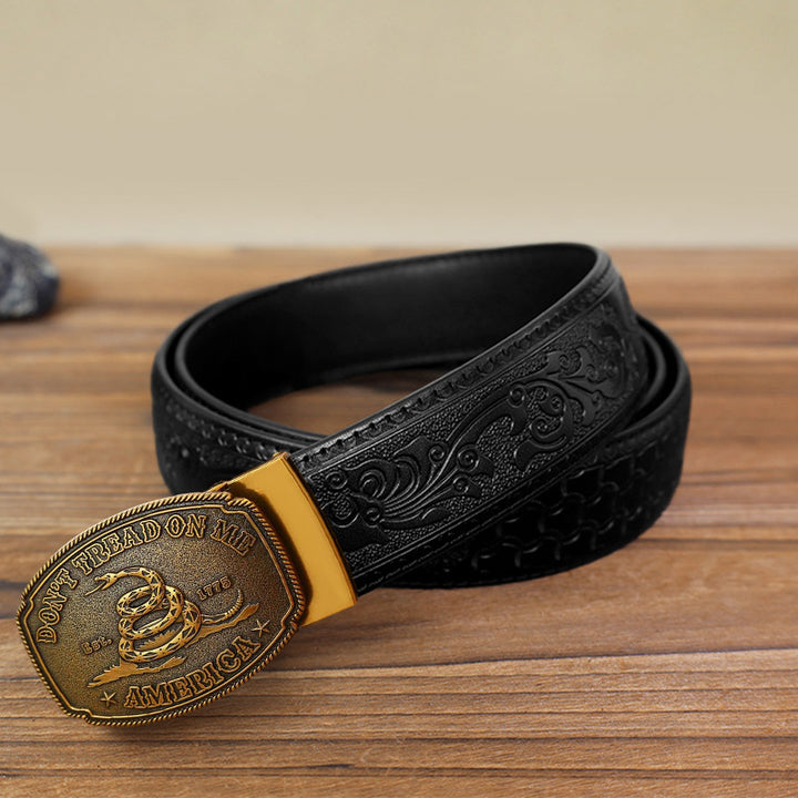 Cinturón de cuero con hebilla automática y diseño de serpiente para hombre