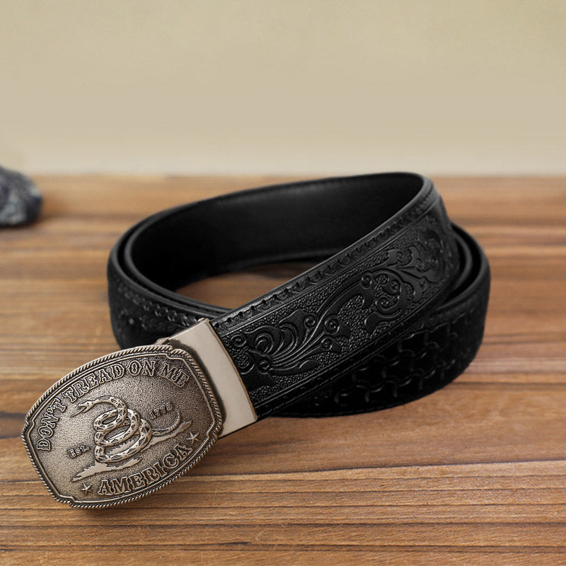 Cinturón de cuero con hebilla automática y diseño de serpiente para hombre