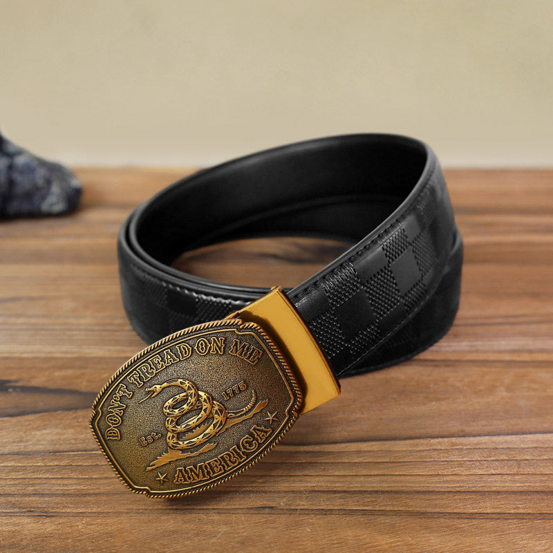 Cinturón de cuero con hebilla automática y diseño de serpiente para hombre