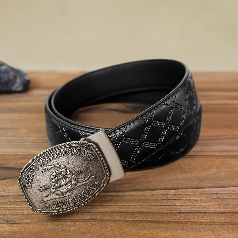Cinturón de cuero con hebilla automática y diseño de serpiente para hombre