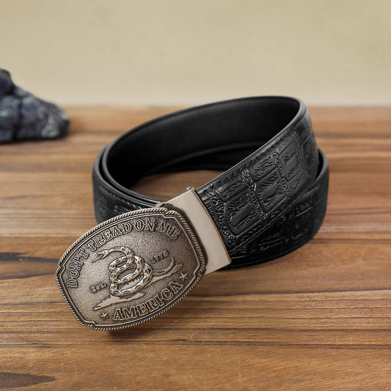Cinturón de cuero con hebilla automática y diseño de serpiente para hombre