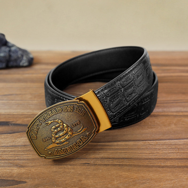 Cinturón de cuero con hebilla automática y diseño de serpiente para hombre