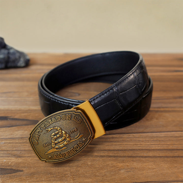 Cinturón de cuero con hebilla automática y diseño de serpiente para hombre