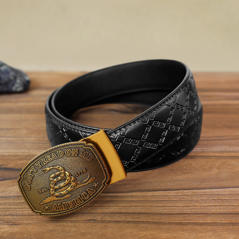 Cinturón de cuero con hebilla automática y diseño de serpiente para hombre