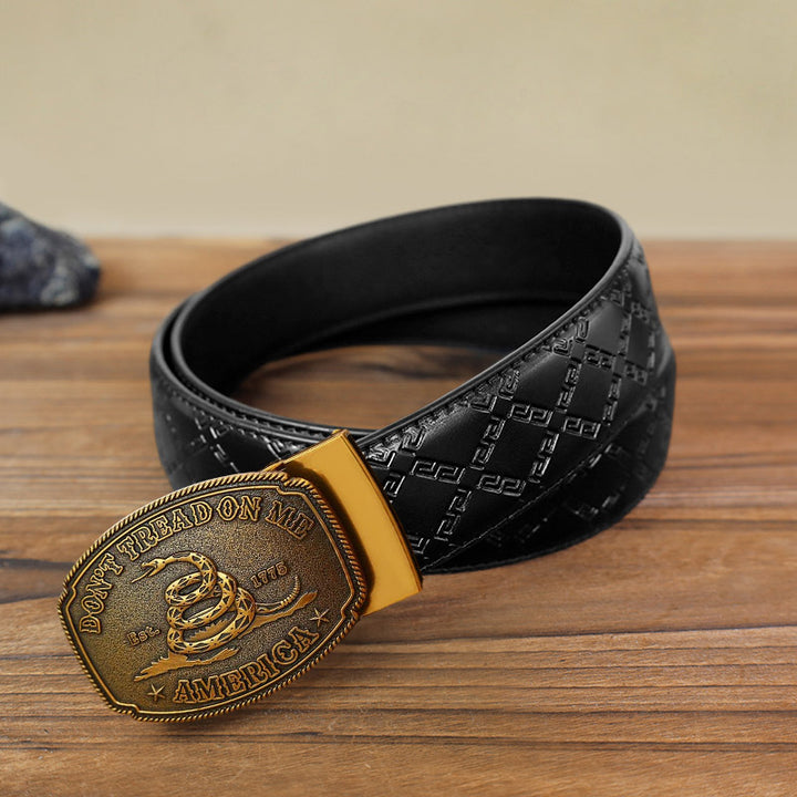 Cinturón de cuero con hebilla automática y diseño de serpiente para hombre