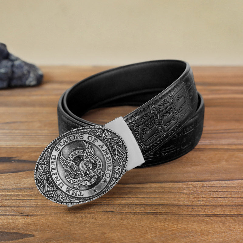 Cinturón de cuero con hebilla automática con bandera de águila de EE. UU. para hombre, hecho a mano
