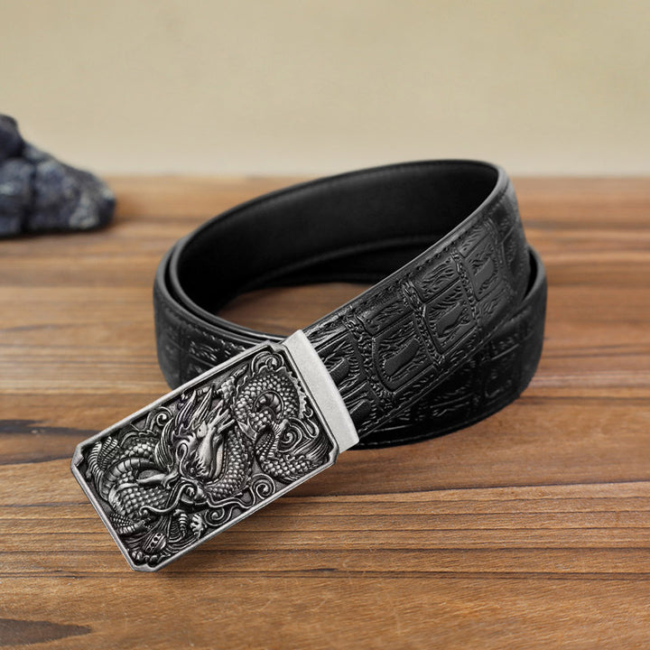 Cinturón de cuero con hebilla automática de dragón enrollado para hombre