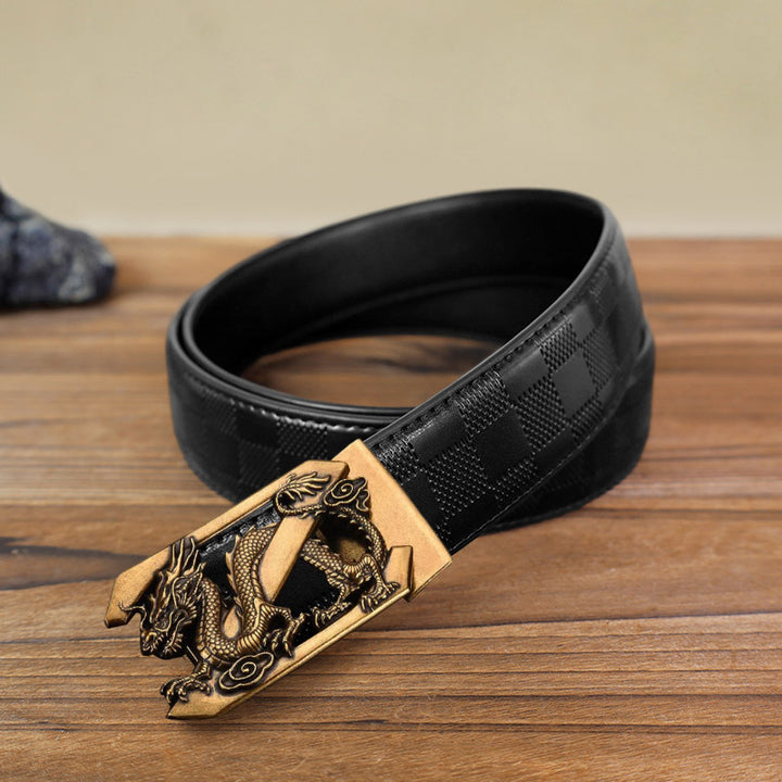 Cinturón de cuero con hebilla automática con diseño de dragón y letra Z para hombre