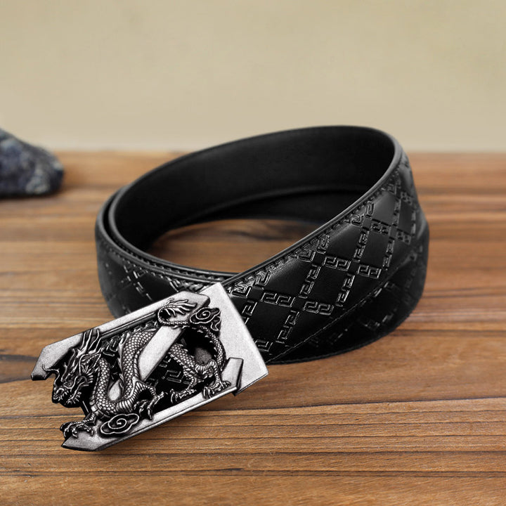 Cinturón de cuero con hebilla automática con diseño de dragón y letra Z para hombre