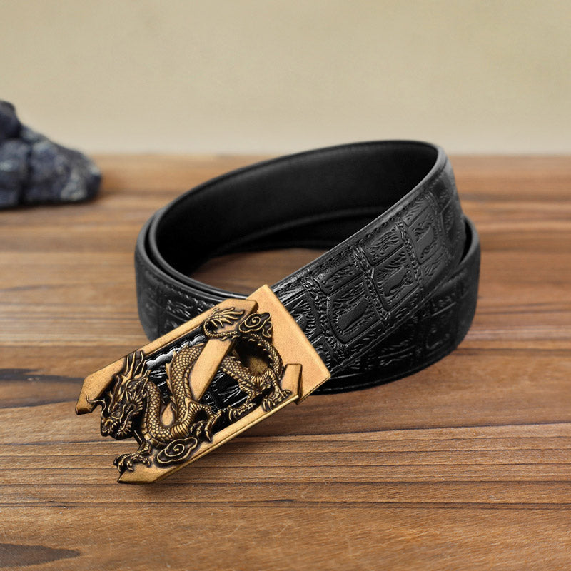 Cinturón de cuero con hebilla automática con diseño de dragón y letra Z para hombre