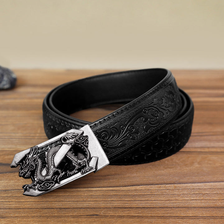 Cinturón de cuero con hebilla automática con diseño de dragón y letra Z para hombre