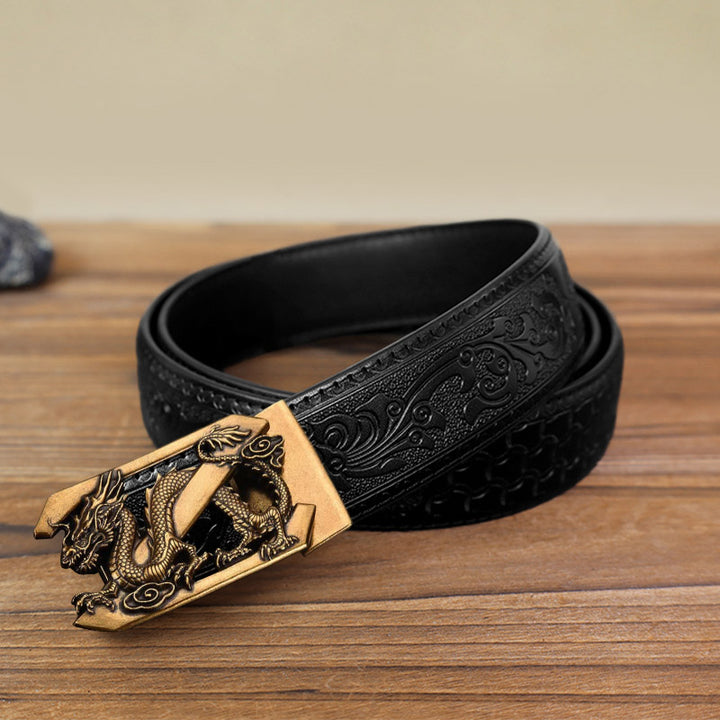 Cinturón de cuero con hebilla automática con diseño de dragón y letra Z para hombre