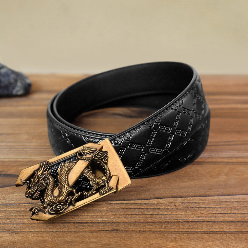 Cinturón de cuero con hebilla automática con diseño de dragón y letra Z para hombre