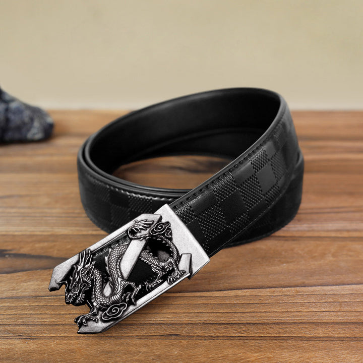 Cinturón de cuero con hebilla automática con diseño de dragón y letra Z para hombre