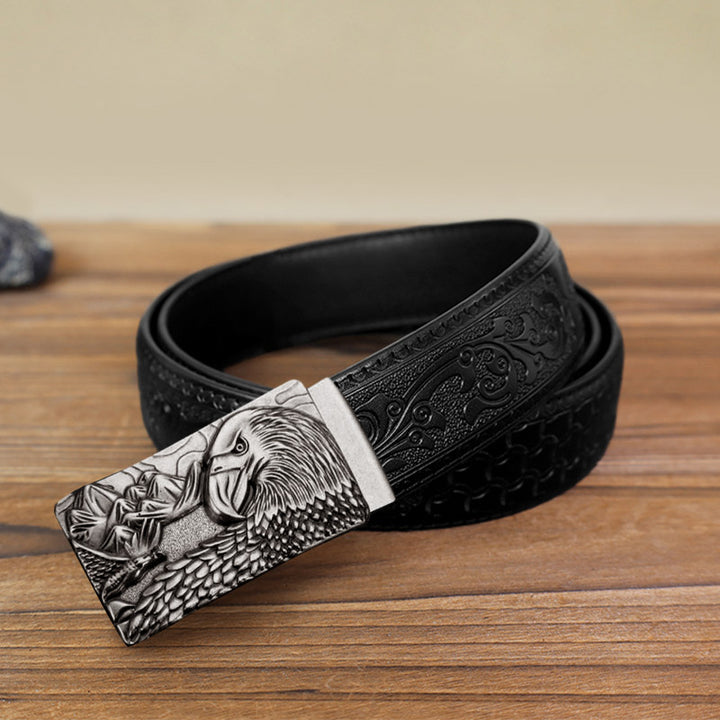 Cinturón de cuero con hebilla automática de águila fuerte para hombre hecho a mano