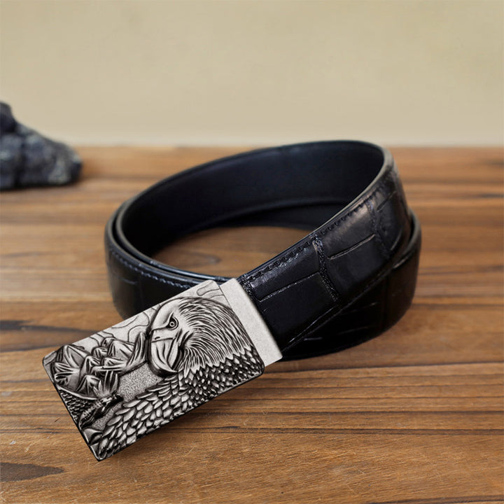 Cinturón de cuero con hebilla automática de águila fuerte para hombre hecho a mano