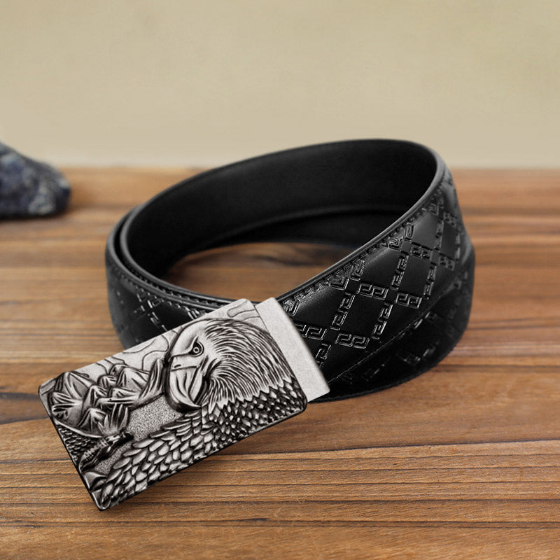 Cinturón de cuero con hebilla automática de águila fuerte para hombre hecho a mano