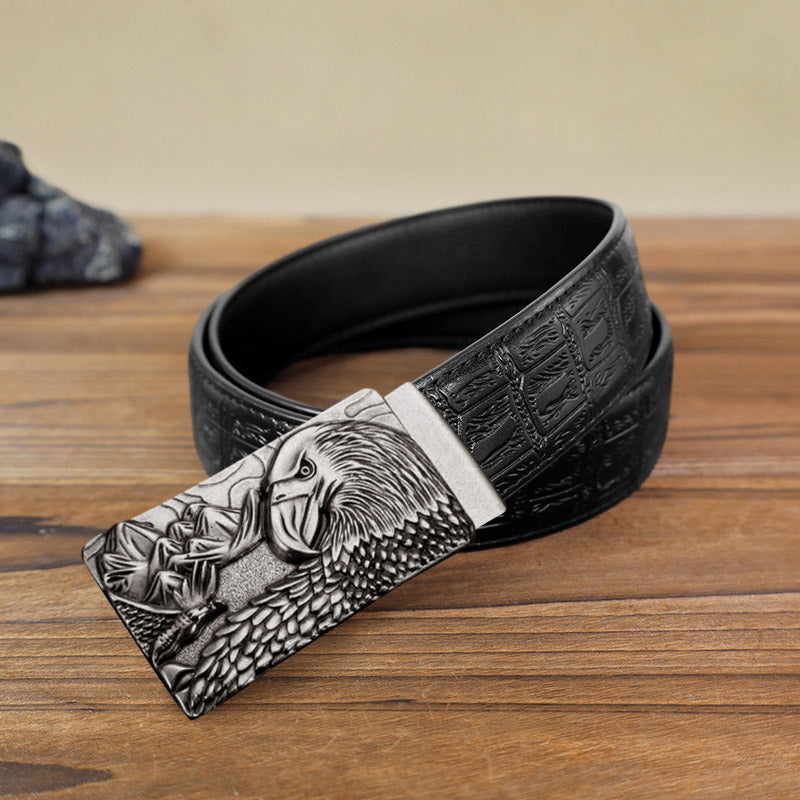 Cinturón de cuero con hebilla automática de águila fuerte para hombre hecho a mano