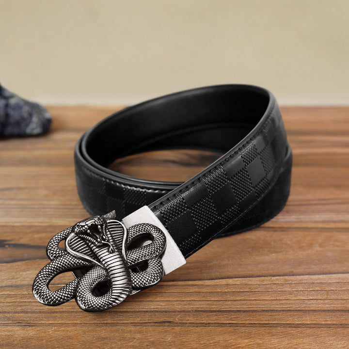 Cinturón de cuero con hebilla automática y diseño de serpiente misteriosa para hombre