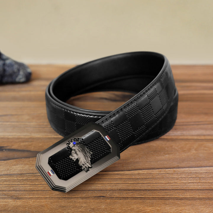 Cinturón de cuero con hebilla automática del Rey León para hombre, hecho a mano