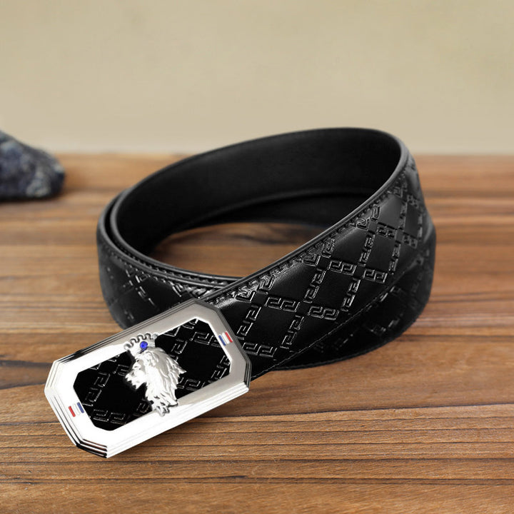 Cinturón de cuero con hebilla automática del Rey León para hombre, hecho a mano