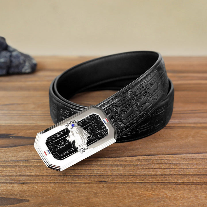 Cinturón de cuero con hebilla automática del Rey León para hombre, hecho a mano