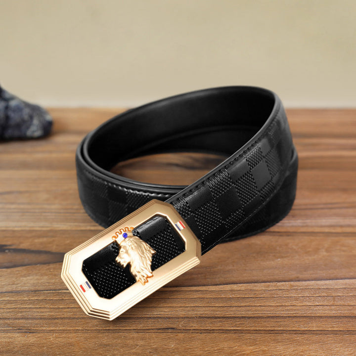Cinturón de cuero con hebilla automática del Rey León para hombre, hecho a mano