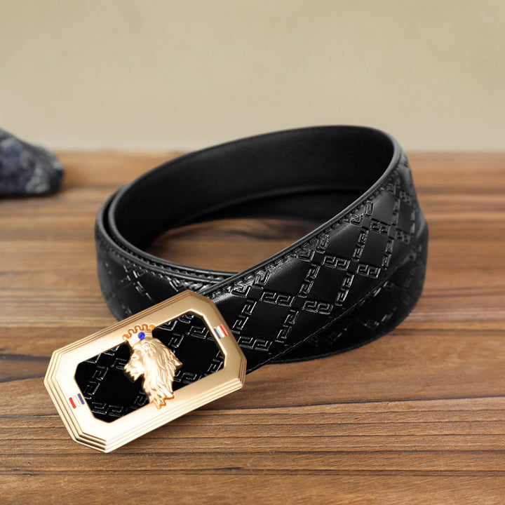 Cinturón de cuero con hebilla automática del Rey León para hombre, hecho a mano